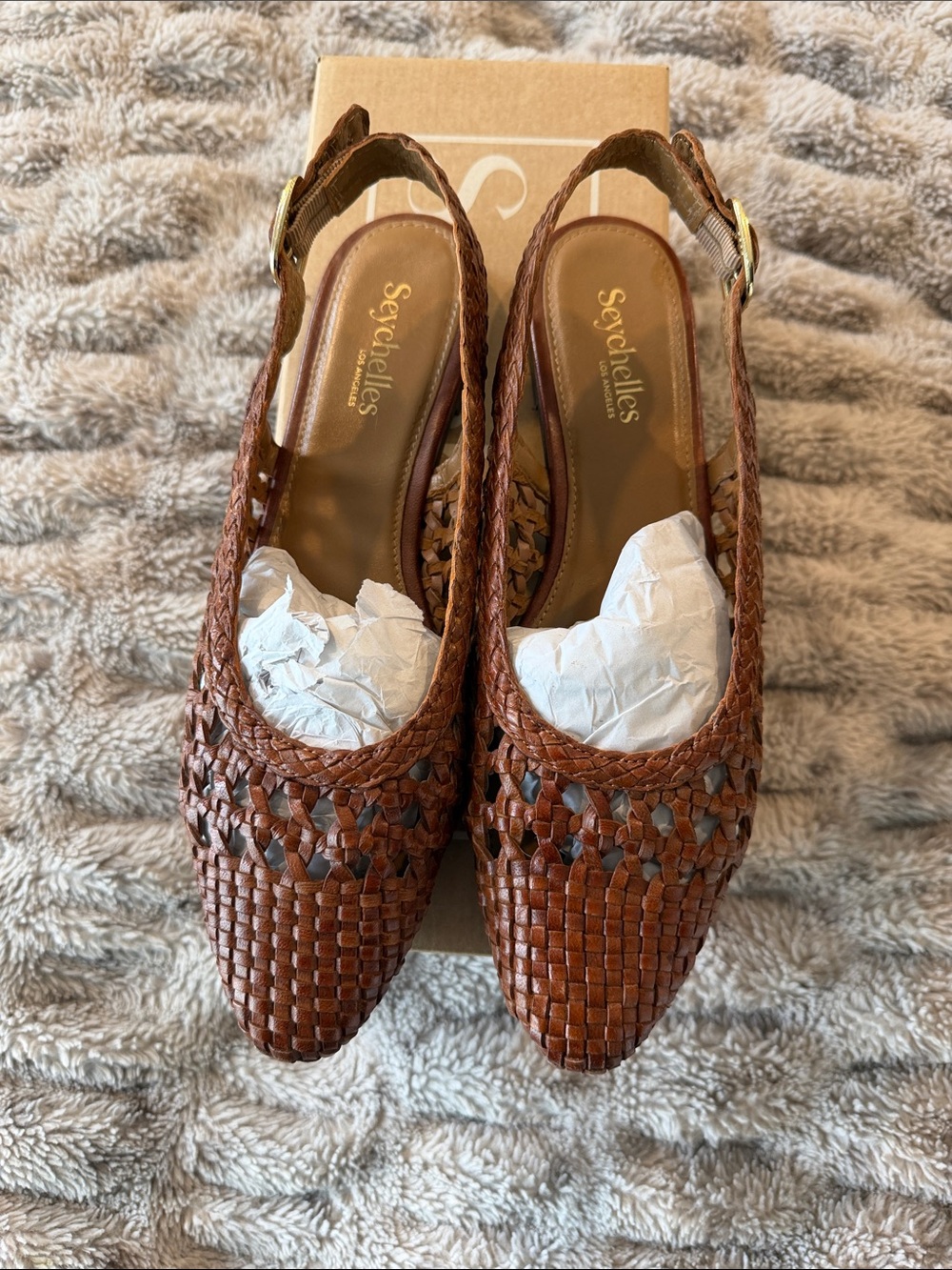Seychelles Cognac Woven Slingback Flats